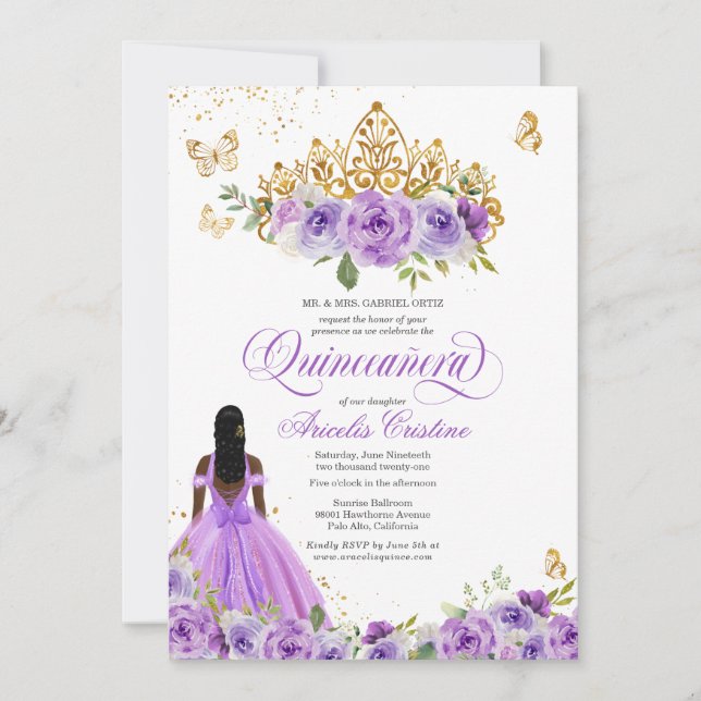 Convite Borboleta de Quinceañera e Flores de Aquarelas Rox (Frente)