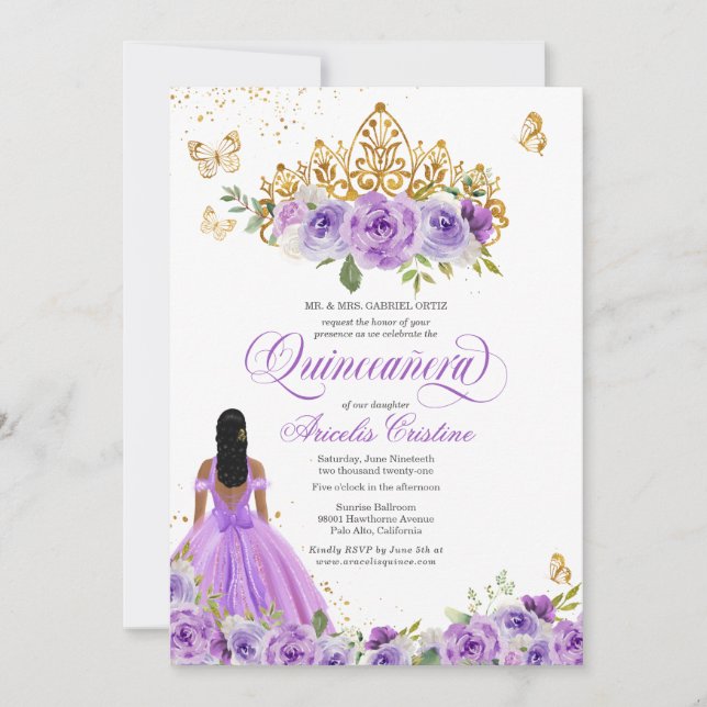 Convite Borboleta de Quinceañera e Flores de Aquarelas Rox (Frente)