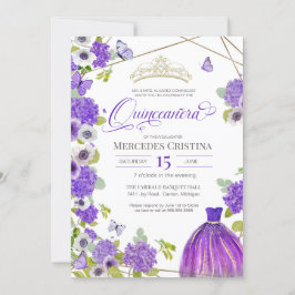 Convite Borboleta de Quinceañera Royal Purple Garden Tiara