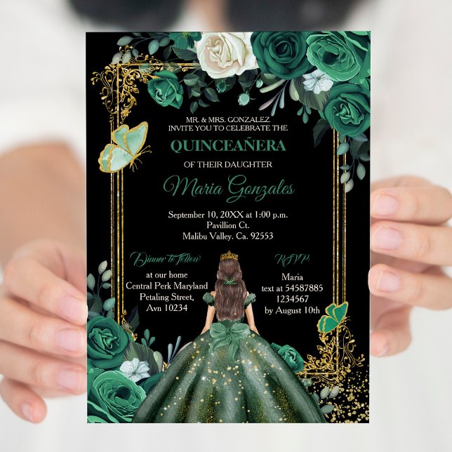 Convite Borboleta de Quinceanera Verde-Caçadora Mexicana (Criador carregado)