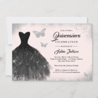 Borboleta de Vestido Preto Prateado Quinceanera