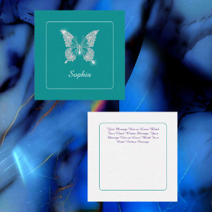 Convite Borboleta Diamante Branco, Nome em Letra, Azul Tur