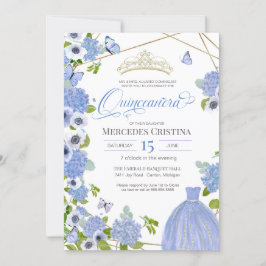 Convite Borboleta do Jardim Azul Quinceañera Princess Tiar
