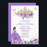 Convite Borboleta Doce 16   Flores De Aquarela Púrpura Inv<br><div class="desc">Doce 16 Convite de aniversário em tons lilás e lavandas de púrpura com borboletas de ouro e uma bela tiara e uma garota de vestido de bola. Visite o compro para obter mais variações no tom de pele e combinações de cores</div>