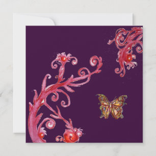 Convite BORBOLETA DORADA, vermelho brilhante roxo escuro