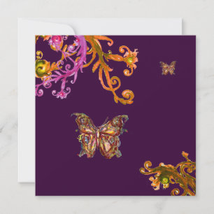 Convite BORBOLETA DOURADA EM ROXO, Casamento Elegante Sofi