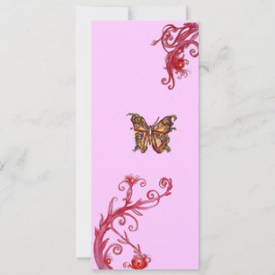 Convite BORBOLETA DOURADA, flores brilhantes em rosa verme