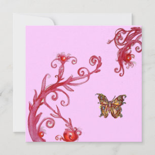 Convite BORBOLETA DOURADA, rosa brilhante vermelho