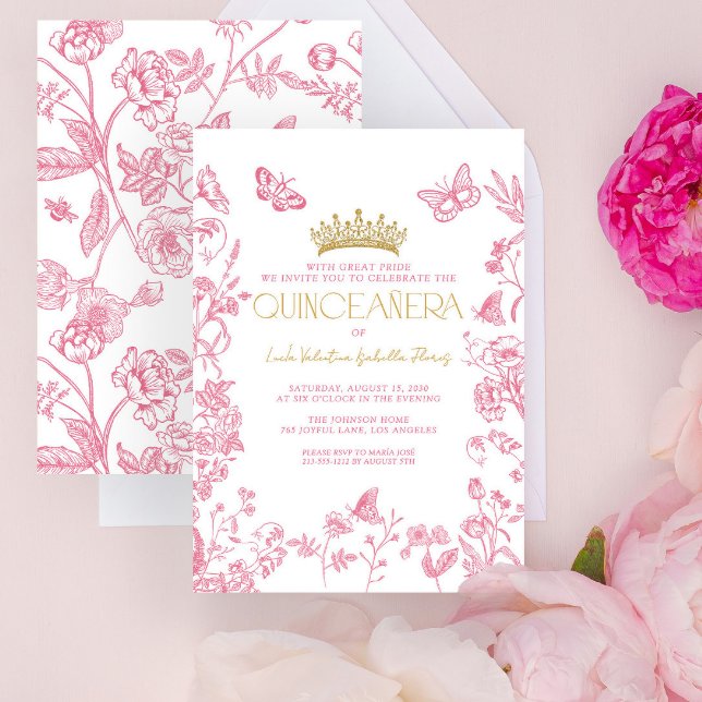 Convite Borboleta Dourada rosa Quinceañera Mis Quince Años (Criador carregado)