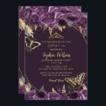 Convite Borboleta Dourada Roxa Doce 16<br><div class="desc">Borboletas Douradas Roxas Elegantes Doce 16 Convite</div>