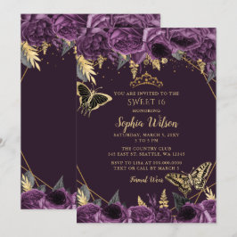 Convite Borboleta Dourada Roxa Doce 16