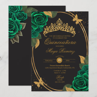 Convite Borboleta Dourada verde-branca Quinceañera