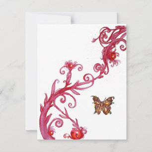 Convite BORBOLETA DOURADA, vermelho branco brilhante