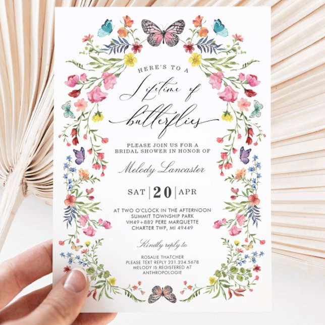 Convite Borboleta Elegante Chá de panela Floral de Flor Se (Embark on a journey of love and celebration with our enchanting Zazzle Bridal Shower Collection!)