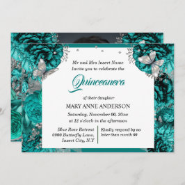 Convite Borboleta elegante de borboleta de fotoTO prateado