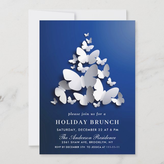 Convite Borboleta Elegante Monarca NATAL HOLIDAY BRUNCH (Frente)