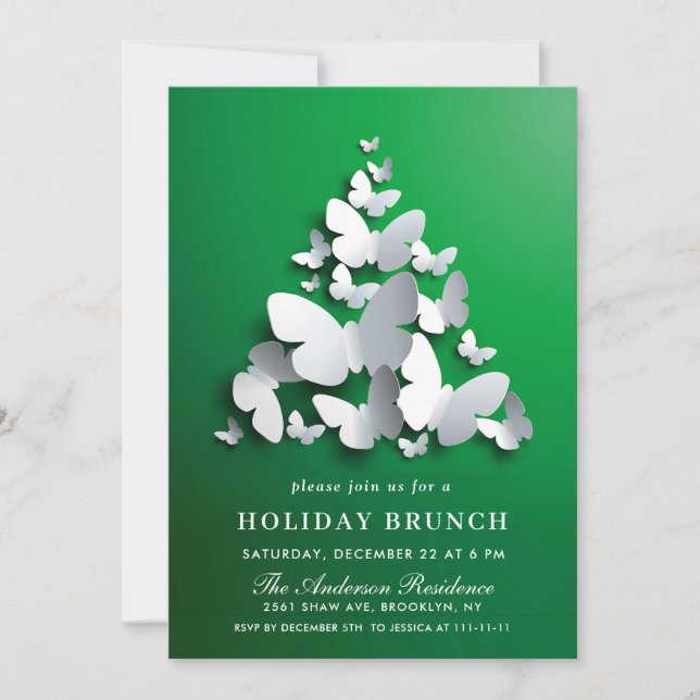 Convite Borboleta Elegante Monarca NATAL HOLIDAY BRUNCH (Frente)