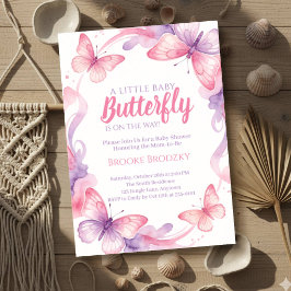Convite Borboleta Está A Caminho Rosa Roxo Aquarela Bebê
