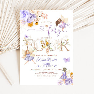Convite Borboleta Fada Roxa Mágico Floral 4º Aniversário