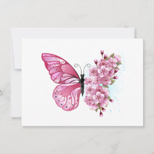 Convite Borboleta Flor com Sakura Rosa