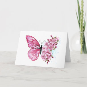 Convite Borboleta Flor com Sakura Rosa