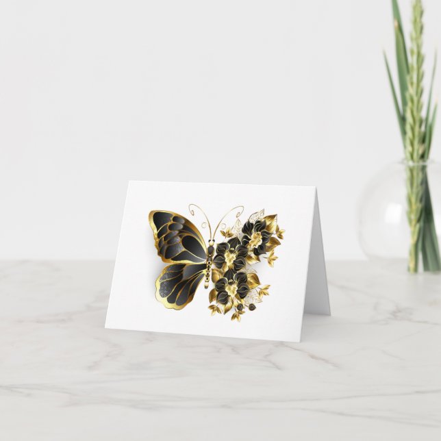 Convite Borboleta Flor Dourada com Orquídea Preta (Frente)