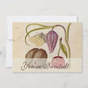 Convite Borboleta Flor e cereja Aquarela