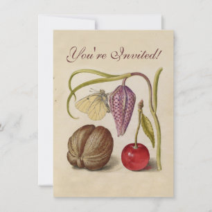 Convite Borboleta Flor e cereja Aquarela