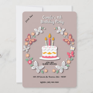 Convite Borboleta Floral Birthday Cake Papercraft Soft BG