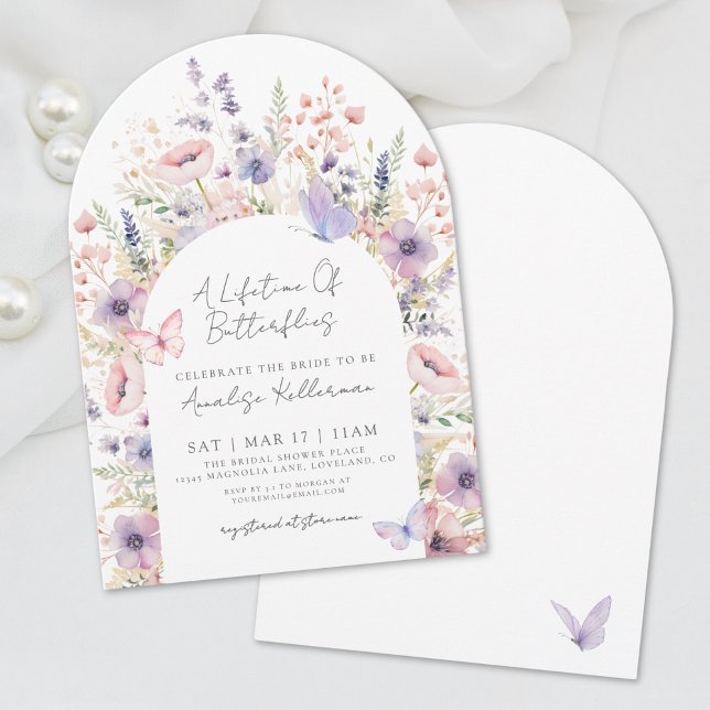 Convite Borboleta Floral Chá de panela de flor selvagem (Butterfly Floral Wildflower Bridal Shower Invitation)