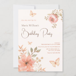 Convite Borboleta floral de pêssego rosa