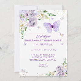 Convite Borboleta Floral Dourada aniversário de 21 anos pú