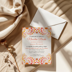 Convite Borboleta Floral Laranja Amarelo Casamento Espanho