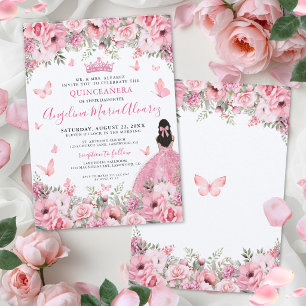 Convite Borboleta Floral Quinceanera Rosa Cor-de-Rosa