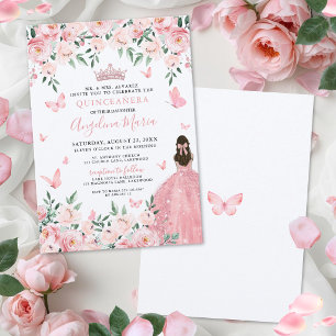 Convite Borboleta Floral Quinceanera Rosa Corada