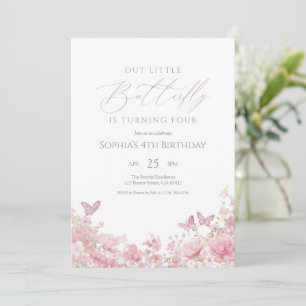 Convite Borboleta Floral Rosa Aniversário