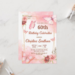 Convite Borboleta floral rosa e elegante 60 anos