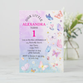 Convite Borboleta Floral Rosa Púrpura Elegante Aniversário