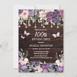 Convite Borboleta Floral Rosa Púrpura Russo 100º Aniversár