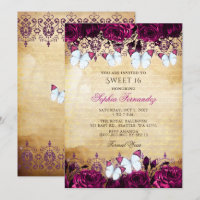 Borboleta Floral Rosa Vintage Sweet 16