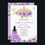 Convite Borboleta Floral Roxa Doce Dezesseis Aniversário<br><div class="desc">Doce 16 convites em tons lilás e lavandas de púrpura com borboletas de ouro e uma bela tiara. Visite o compro para obter mais variações,  incluindo garotas em vestidos com tons de pele diferentes e combinações de cores. Também uma versão Quinceanera desta design.</div>