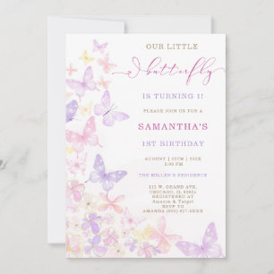 Convite Borboleta Floral Roxo Rosa Aniversário