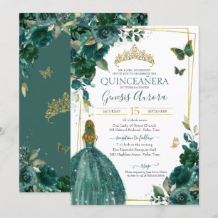 Convite Borboleta Floral Verde Esmeralda com Vestido