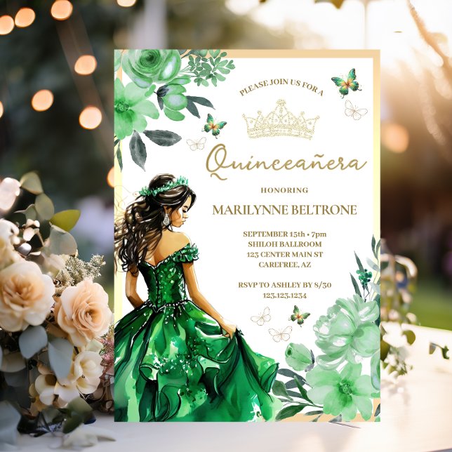 Convite Borboleta Floral Verde Quinceañera (Criador carregado)