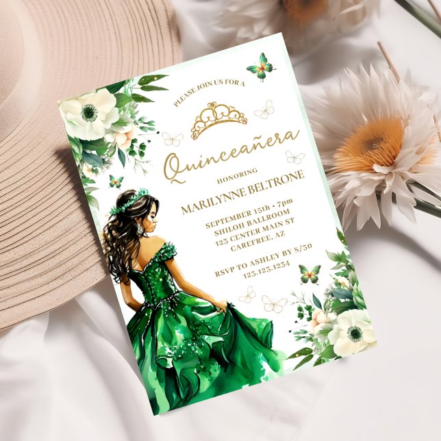 Convite Borboleta Floral Verde Quinceañera (Criador carregado)