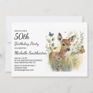 Convite Borboleta Folhagem Floral Aniversário de 50 anos C