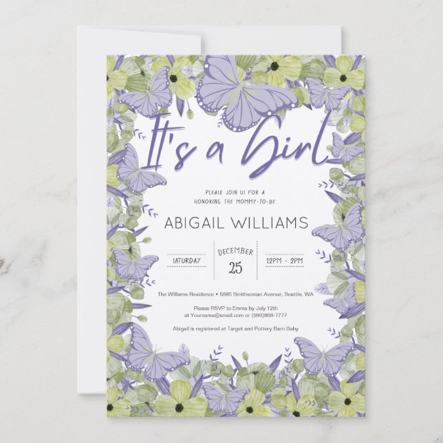 Convite Borboleta Francesa e Chá de fraldas de Flor (Frente)