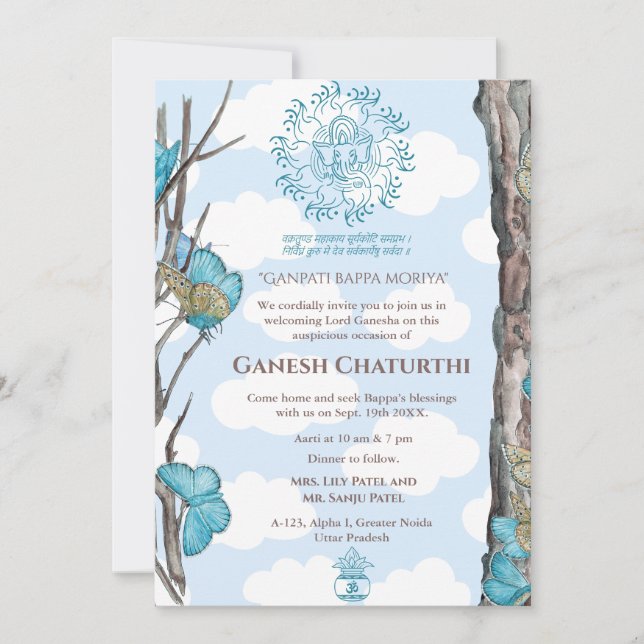 Convite Borboleta Ganesh Chaturthi Puja (Frente)
