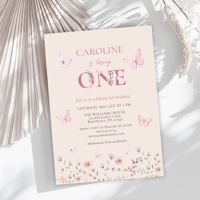 Convite Borboleta Garota Primeiro Aniversário (Criador carregado)