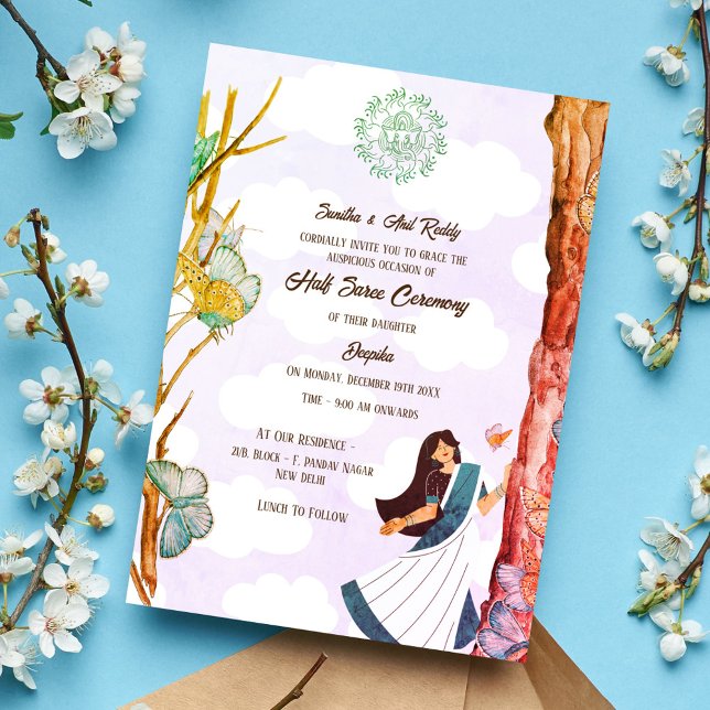 Convite Borboleta Half Saree Ritu Kala Samskara (Criador carregado)